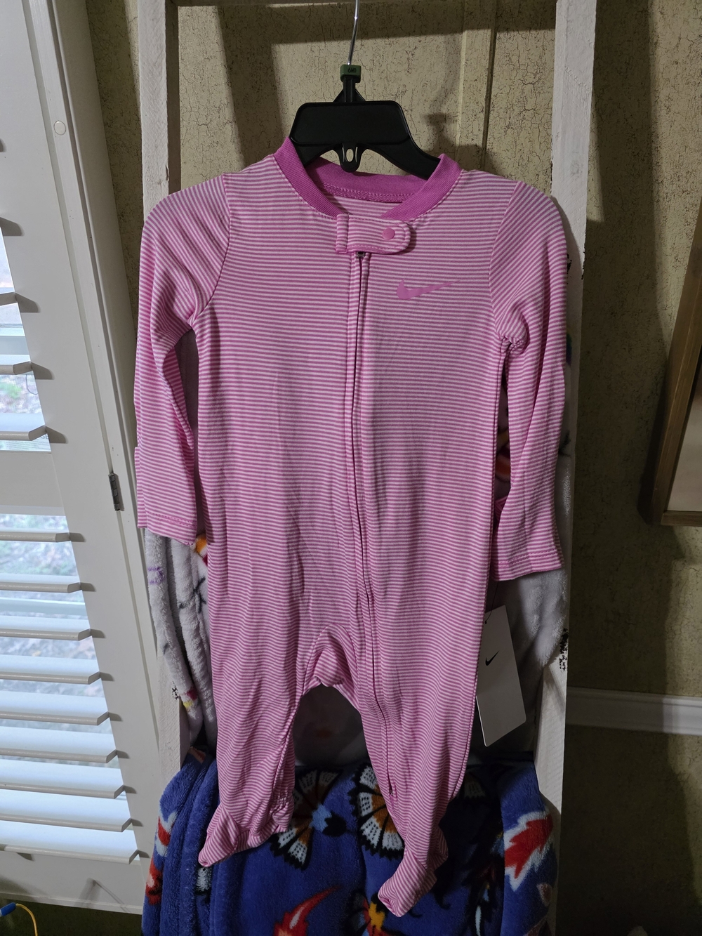 Nike Baby Pink Striped One-Piece Footed Pajamas